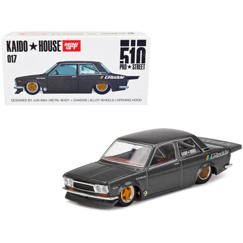 Kaido House x Mini GT 1:64 Datsun 510 Pro Street GREDDY Gunmetal Greya