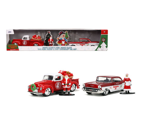 Jada 1:32 Santa Claus & Mrs. Santa Claus 1941 Ford Pickup & 1957 Chevrolet Bel Air