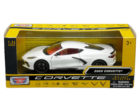 1:24 2020 Chevrolet Corvette C8 Stingray - White with red interior