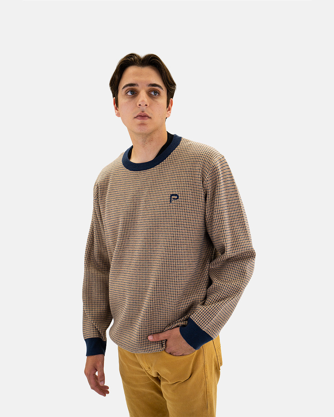 Petersen Sweater - Blue & Brown Houndstooth