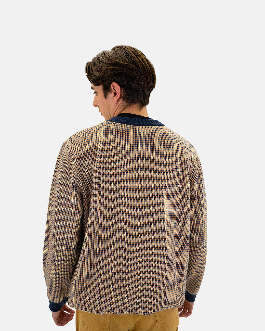 Petersen Sweater - Blue & Brown Houndstooth