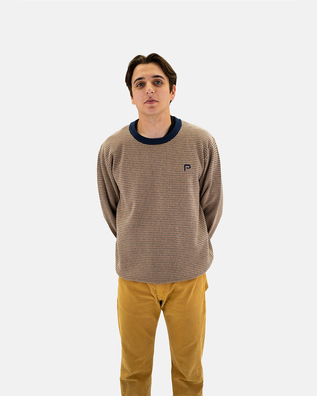 Petersen Sweater - Blue & Brown Houndstooth
