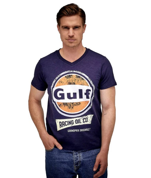 Gulf Racing Oil V-Neck Tee in Navy