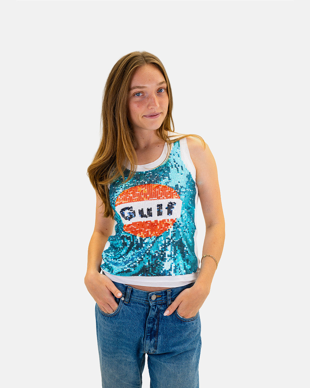 Women's Gulf Diva Sequin Tank Top in White