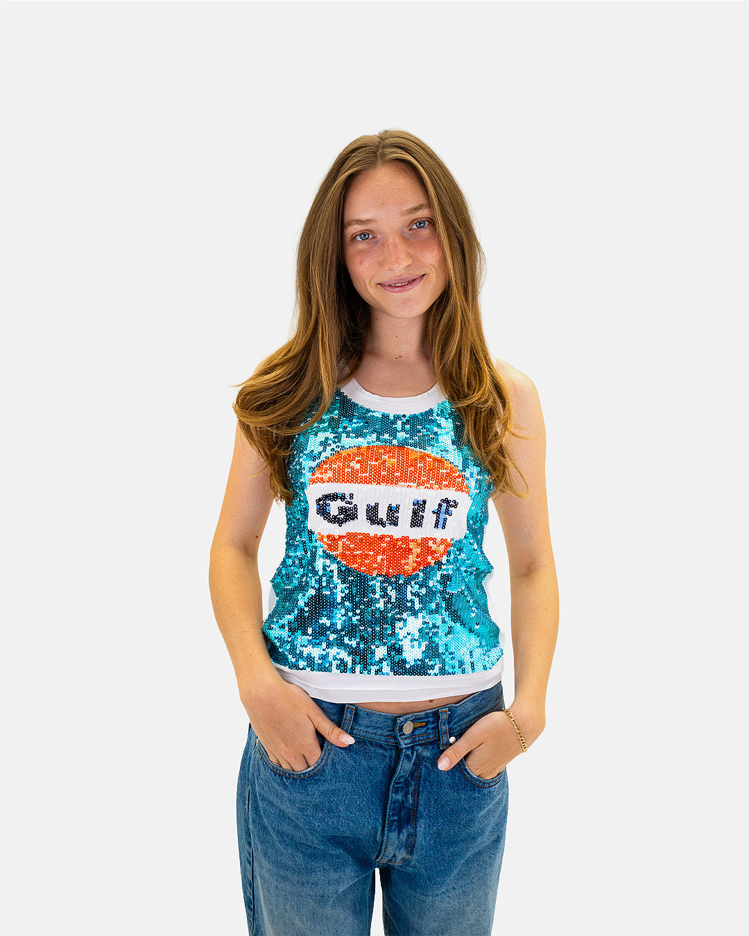 Women's Gulf Diva Sequin Tank Top in White