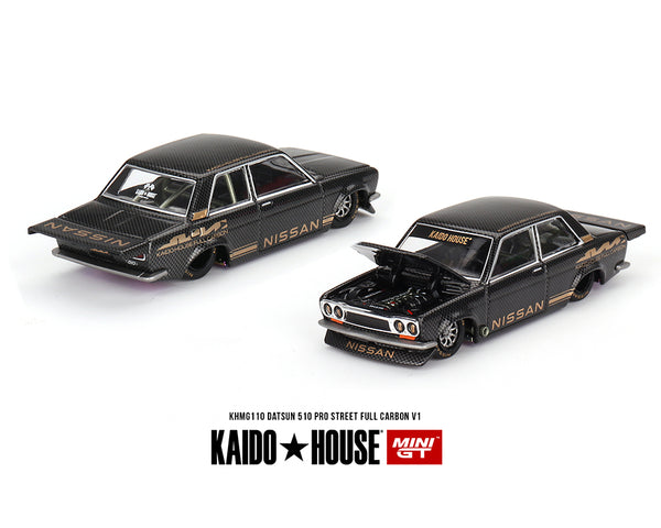 Kaido House x Mini GT 1:64 Datsun 510 Pro Street Full Carbon V1- Black Carbon