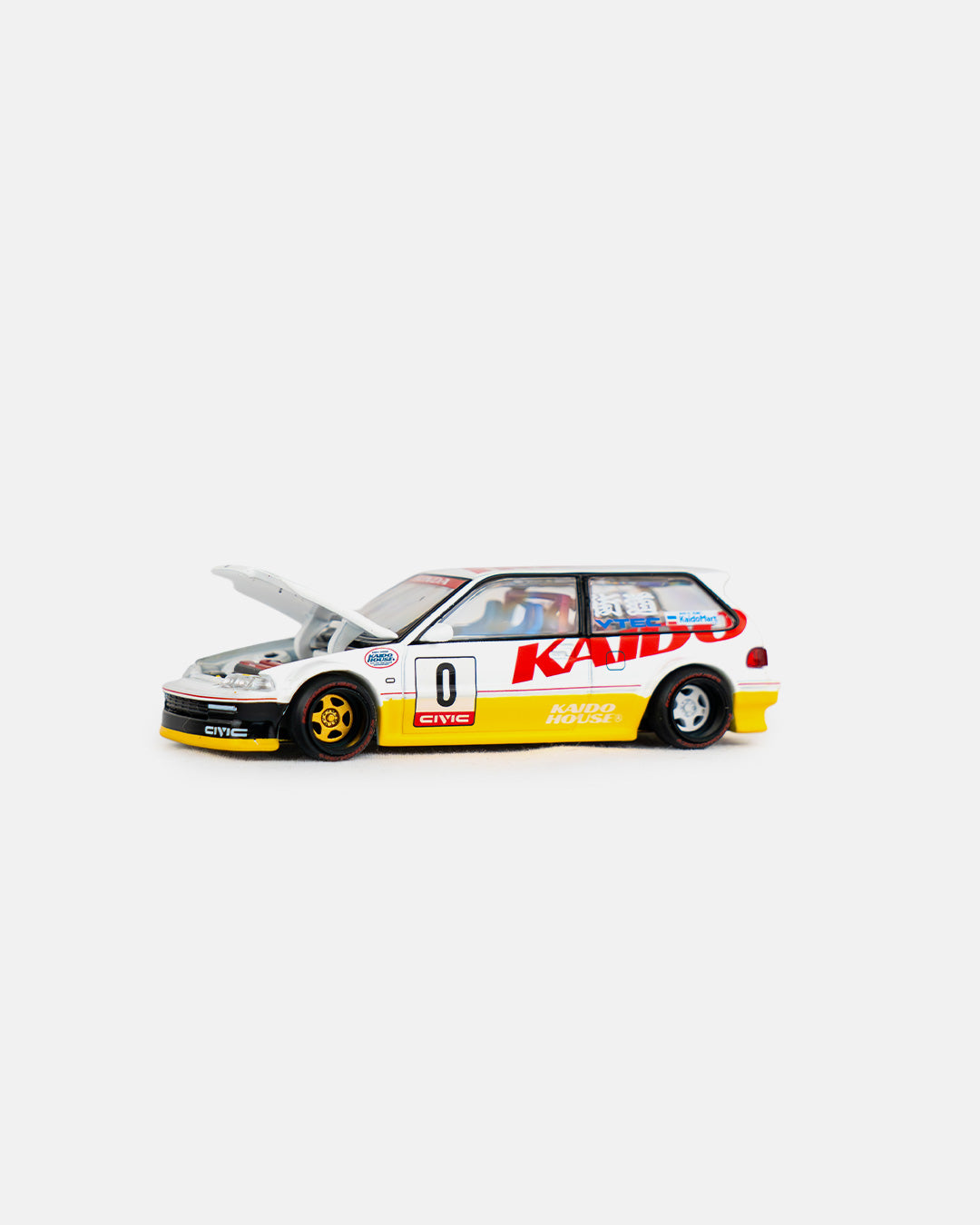 Kaido House x Mini GT 1:64 Honda Civic (EF) Kanjo V1 – White/Yellow