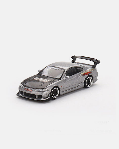 Mini GT 1:64 Nissan Silvia Top Secret (S15) – Silver – Mijo Exclusives