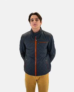 Men's Belrose Lambskin Leather Jacket in Contrast Indigo-Orange