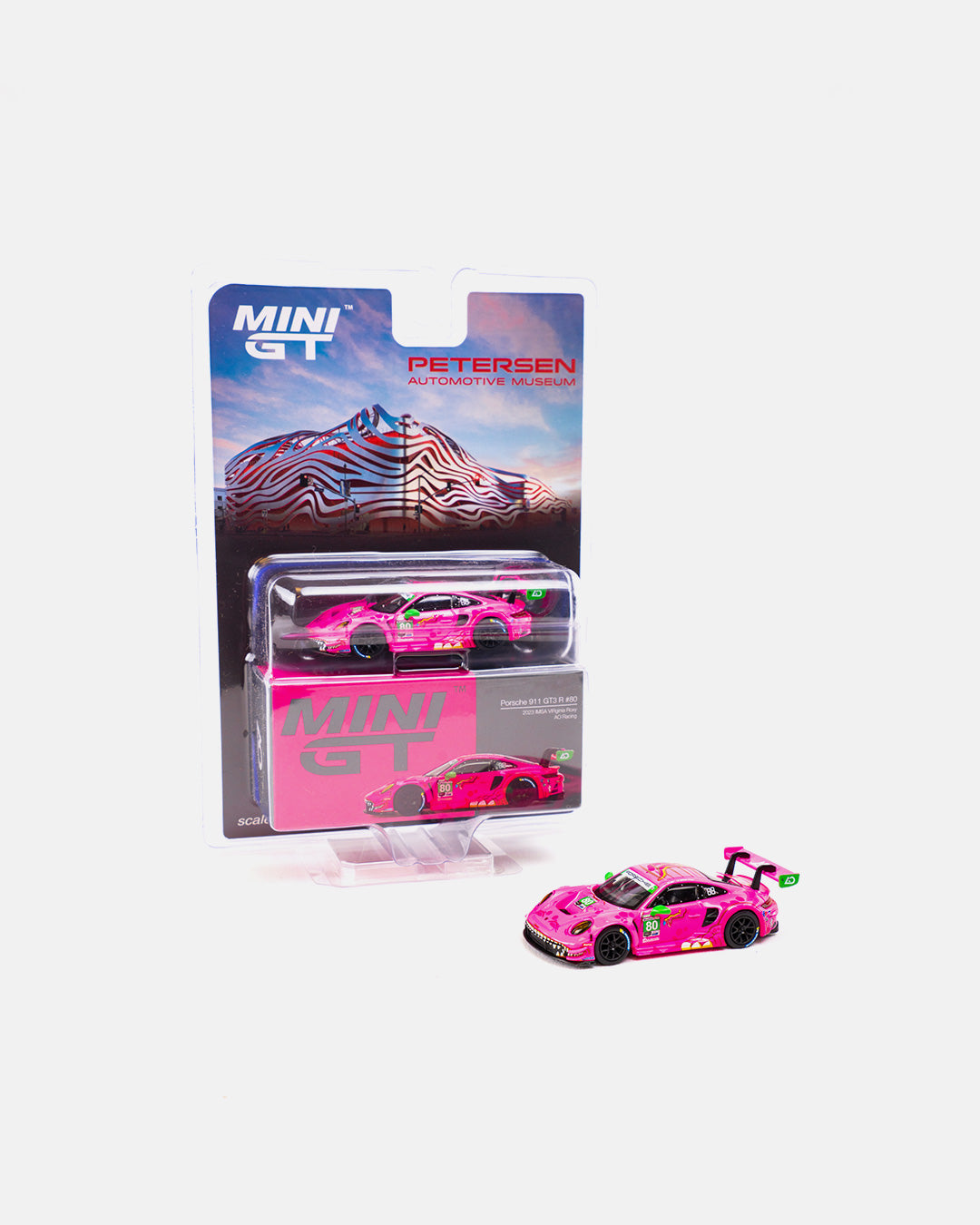 Mini GT 1:64 Porsche 911 GT3 R #80 GTD AO Racing 2023 IMSA Pink "ROXY" – Petersen Exclusives Online Drop