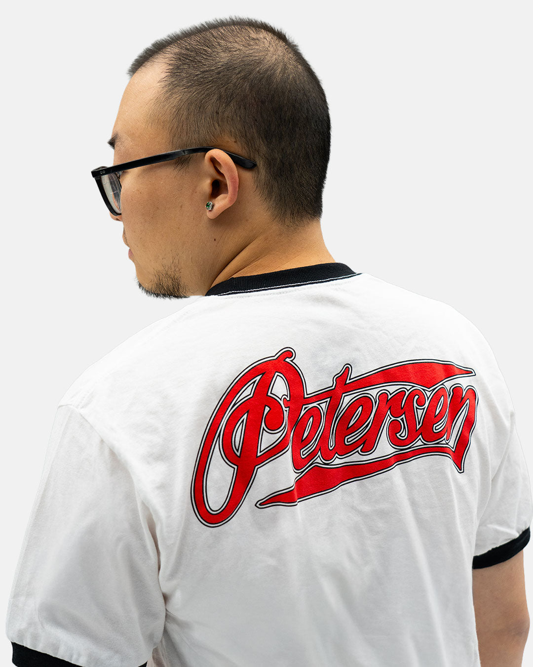 Petersen Tee - Varsity Ringer – Petersen Automotive Museum Store