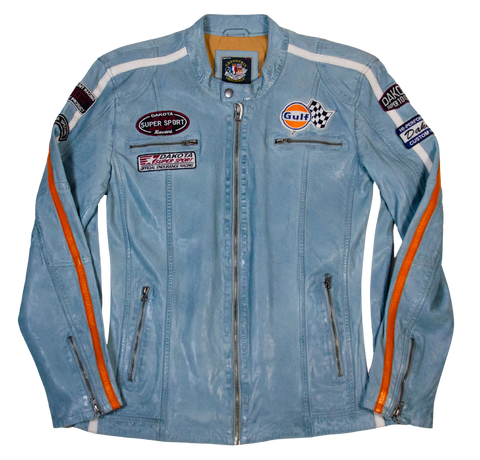 Men's Lambskin Leather Racing Jacket in Challenge Blue