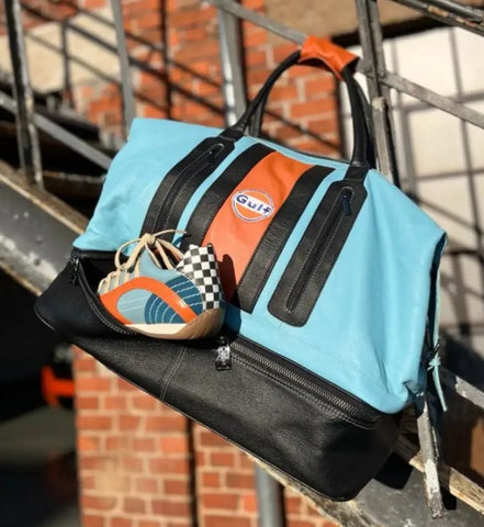 Gulf Leather Track Sport Dual-Compartment Bag in Gulf Blue