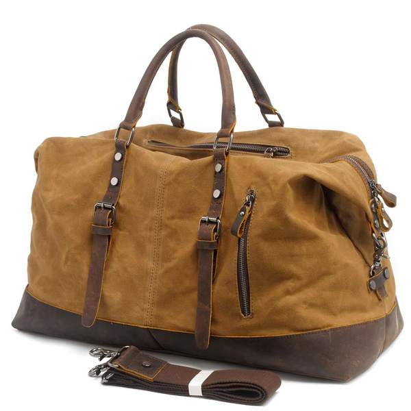 Leather Strap Waxed Canvas Weekender Bag