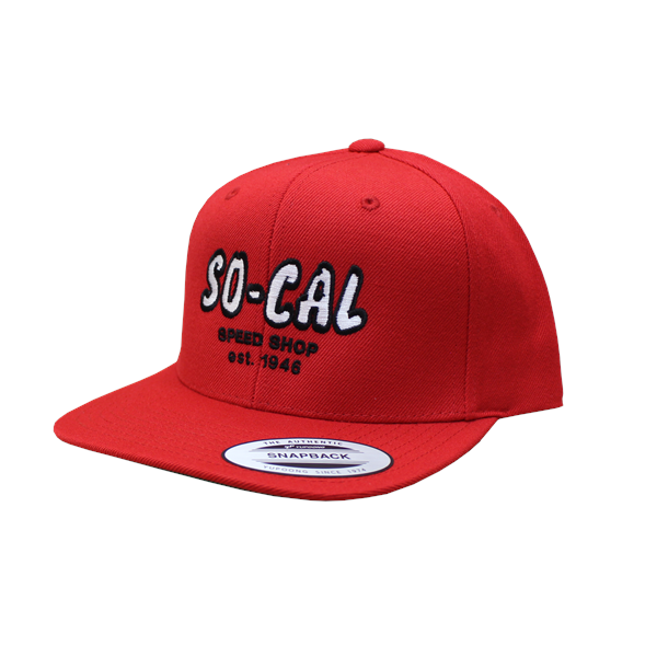 Classic Snap Back Script Hat. Red w/Embroidered White Script.