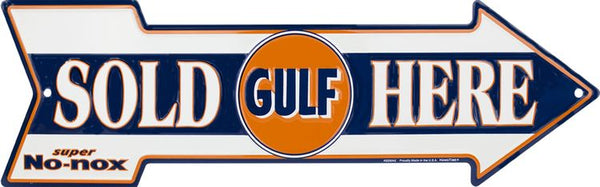 Gulf Sold Here Arrow Tin Sign