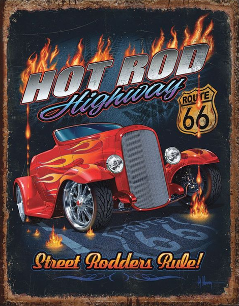 Hot Rod Highway - 66 Metal Sign